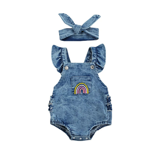 JEANS ROMPER SET WITH BOWIE TOPKNOT