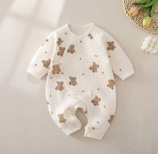 CREAM MOON & STAR TEDDY PRINT ROMPER