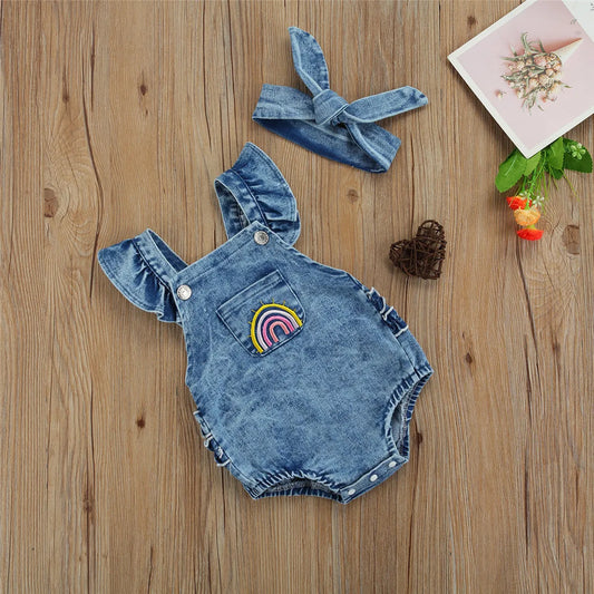 JEANS ROMPER SET WITH BOWIE TOPKNOT