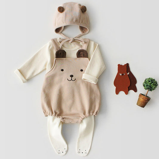 Spanish Baby Teddy Bear Overall Rompers & Bonnets