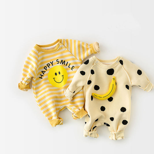 HAPPY SMILE Baby Banana Striped Romper (no inner fleece)