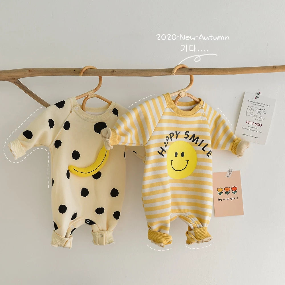 HAPPY SMILE Baby Banana Striped Romper (no inner fleece)