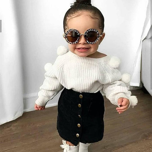 Pom Pom White Sweater Skirt Set Baby Toddler Girl