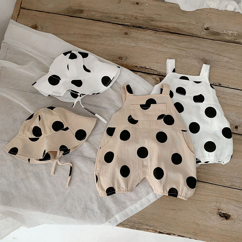 BABY POLKA DOT OVERALLS WITH HAT SET