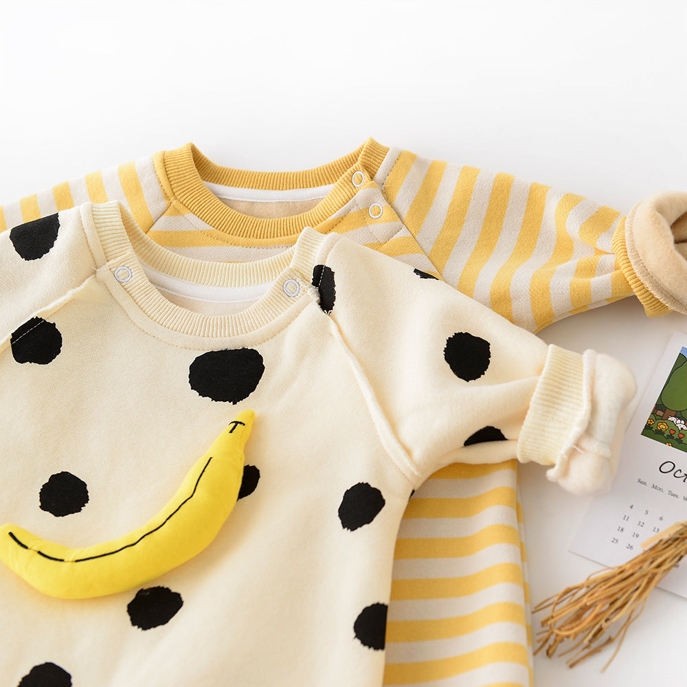 HAPPY SMILE Baby Banana Striped Romper (no inner fleece)