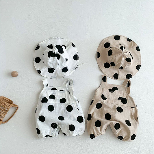 BABY POLKA DOT OVERALLS WITH HAT SET