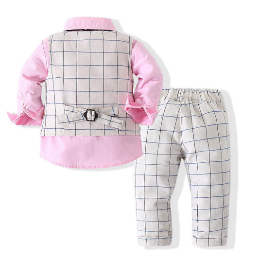 4 Pcs Window Pane Pattern Design Little Gentlemen Suit Set