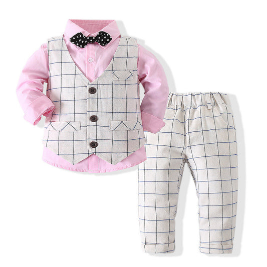 4 Pcs Window Pane Pattern Design Little Gentlemen Suit Set