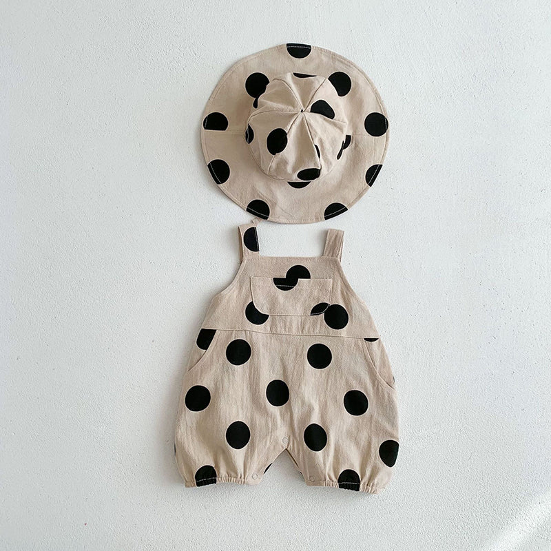 BABY POLKA DOT OVERALLS WITH HAT SET